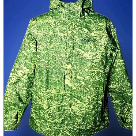 Columbia Omni Tech Jacket Men M Water Wind Repellent Hooded Bright Green Camo EX - Picture 1 of 14